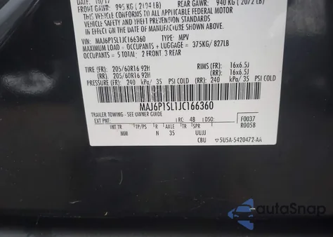 2018 Ford Ecosport S z USA, uszkodzony, nr VIN MAJ6P1SL1JC166360